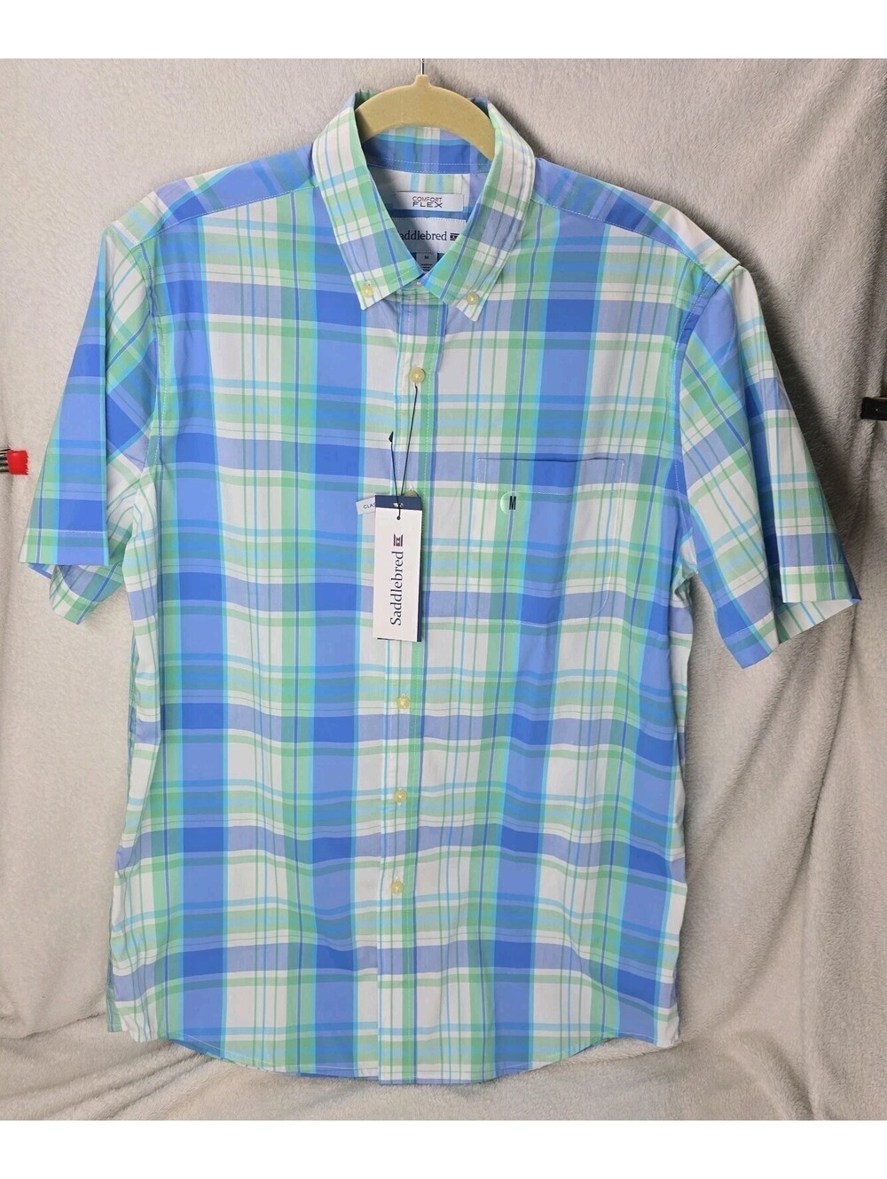 Saddlebred Mens Medium Comfort Flex Short Sleeve Plaid Button Down Shirt NWT $42